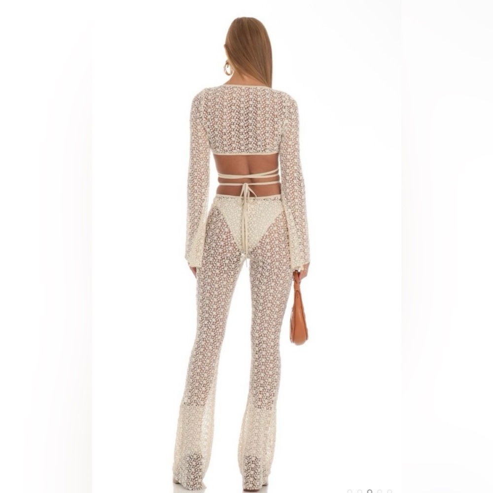 Lucy in the Sky Mojave Embroidered Three Piece Pants Set Ivory XS cover up - Picture 3 of 9